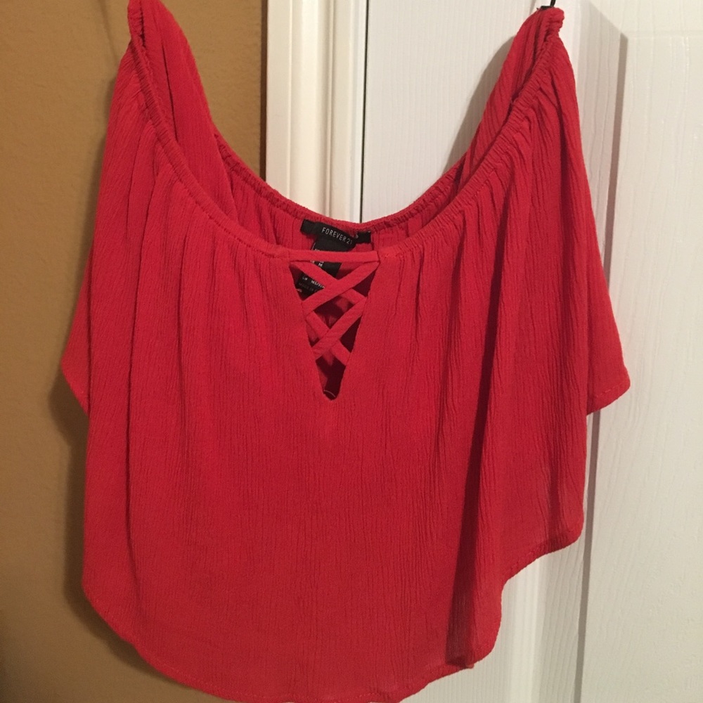 Forever 21 red off shoulder crop top